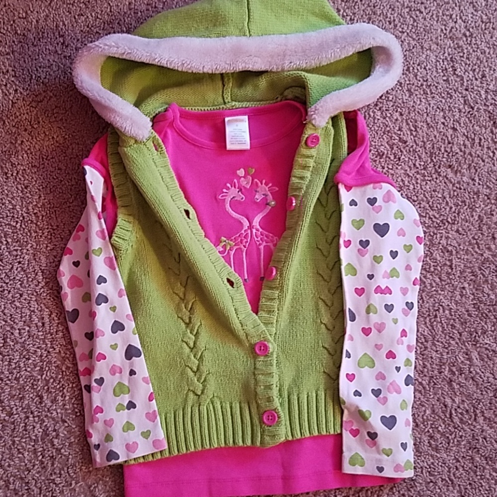 Green vest and pink long sleeve shirt